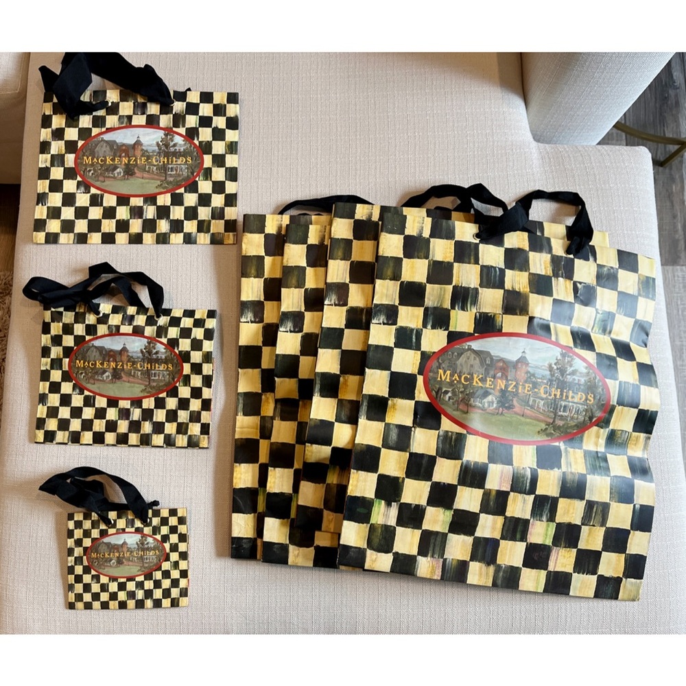 MacKenzie-Childs Shopping Bags • check pattern • Various sizes • Bundle of 7